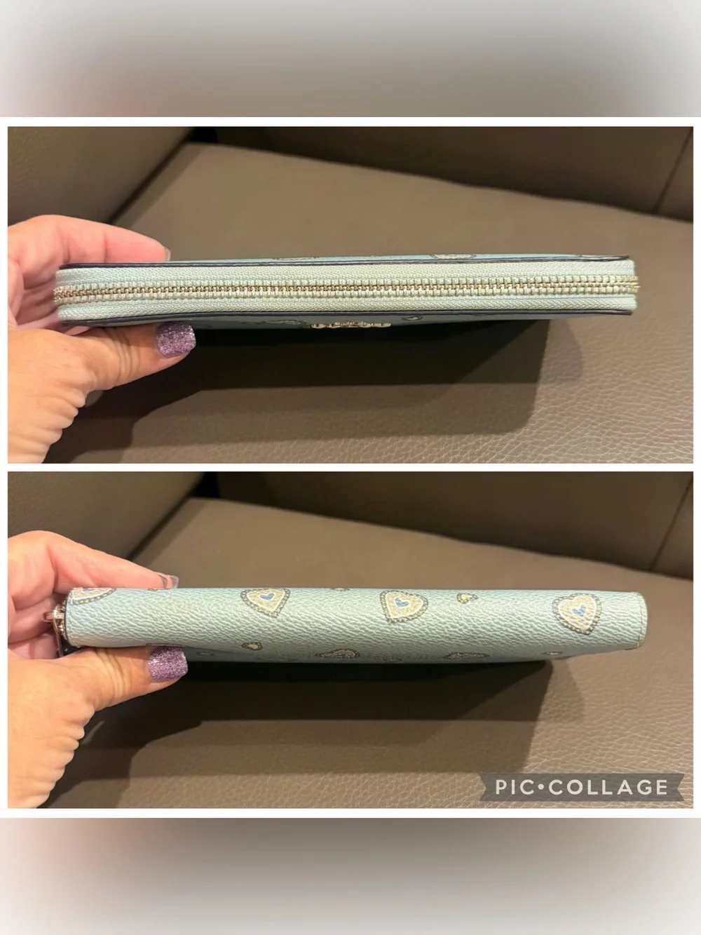 COACH Heart Zip Around Wallet with Silver Logo